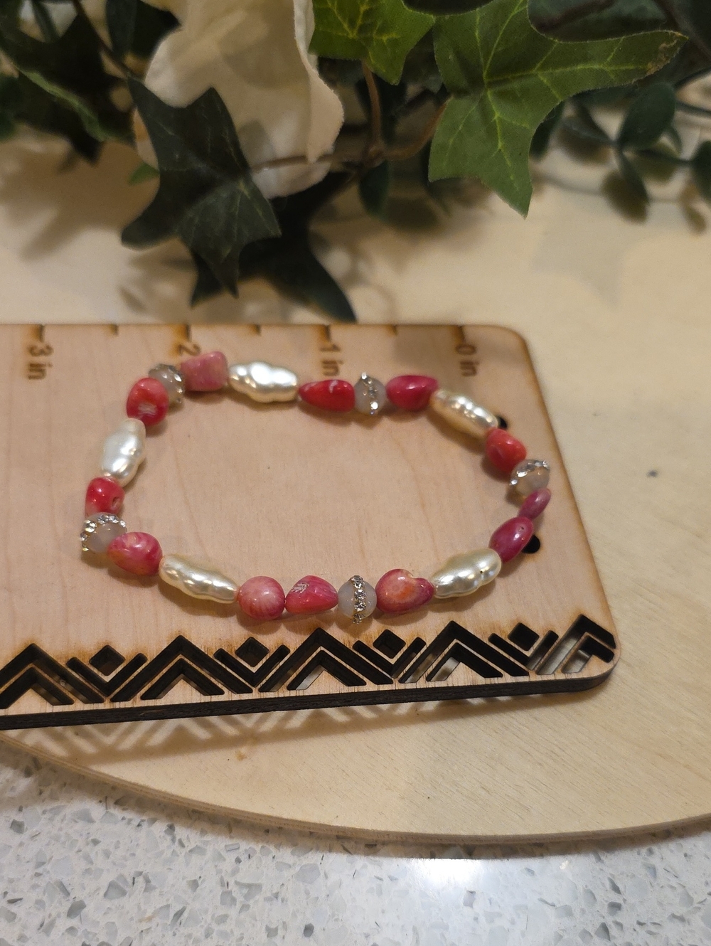 Pearl and Pink Coral Stretch Bracelet